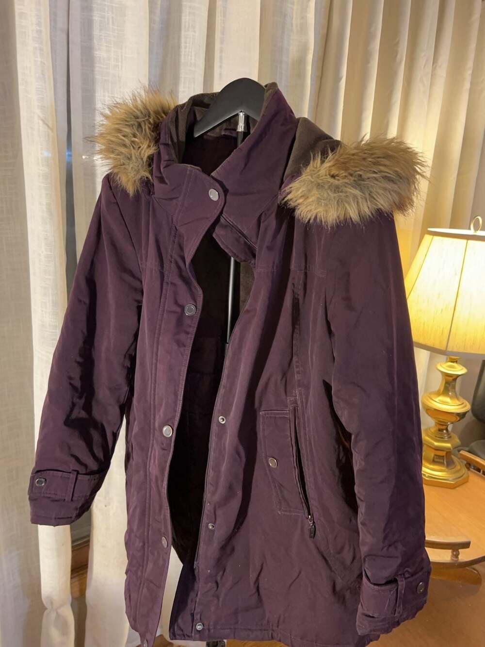 Gallery Women's Purple Faux Fur Hooded Winter Parka Size L